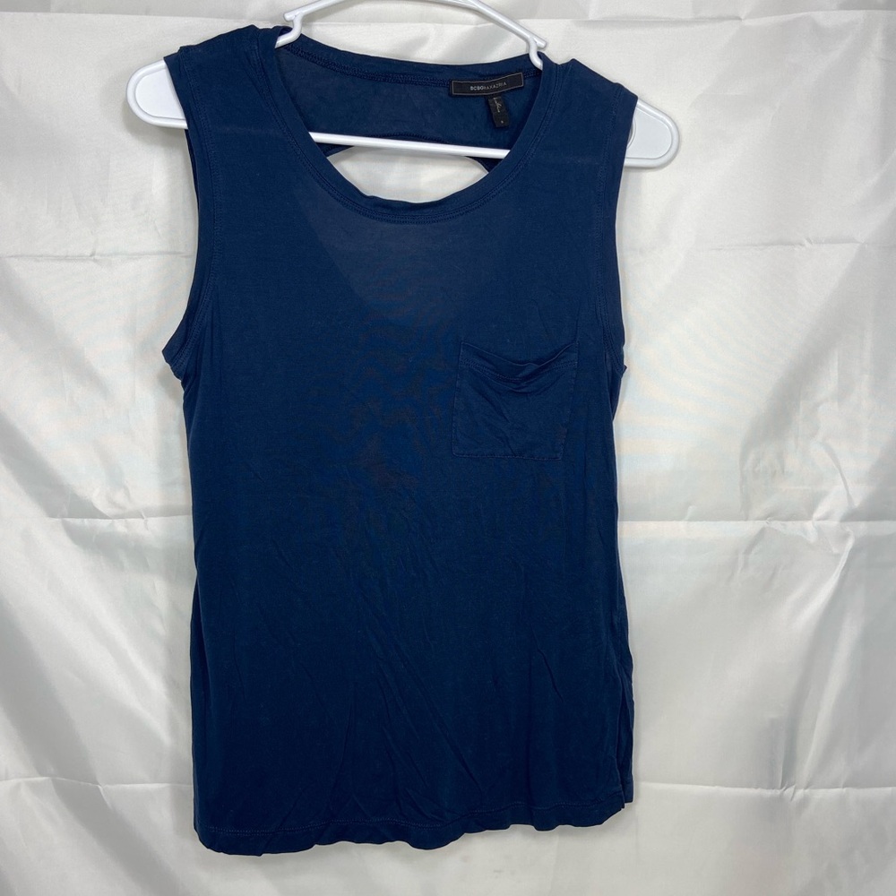 EUC BCBGMAXAZRIA women’s dark blue cutout sleeveless relaxed tank‎ top small